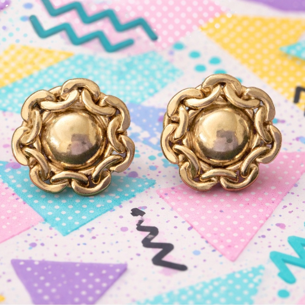 Vintage 1990’s Bergere Gold Tone Round Clip-On Earrings